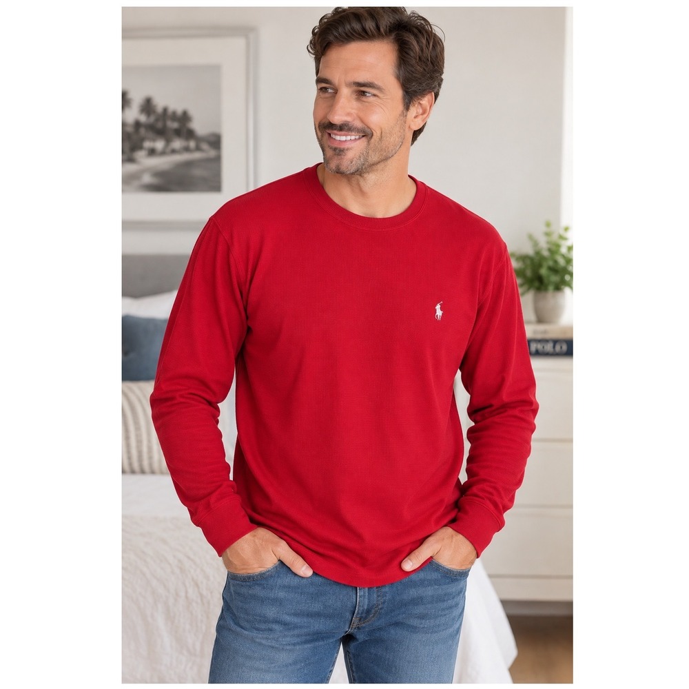 Polo Ralph Lauren Red Waffle Knit Thermal Sleepwear Shirt 1XL Tall Pony Logo